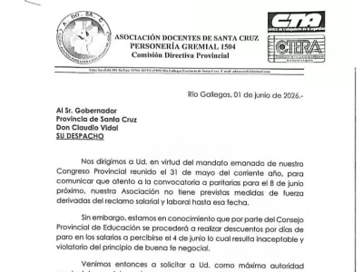 ADOSAC LE ENVI&Oacute; UNA NOTA A VIDAL PARA QUE EVITE LOS DESCUENTOS POR PARO Y DETENGA LAS MEDIDAS ANTISINDICALES ANTES DE LA PARITARIA